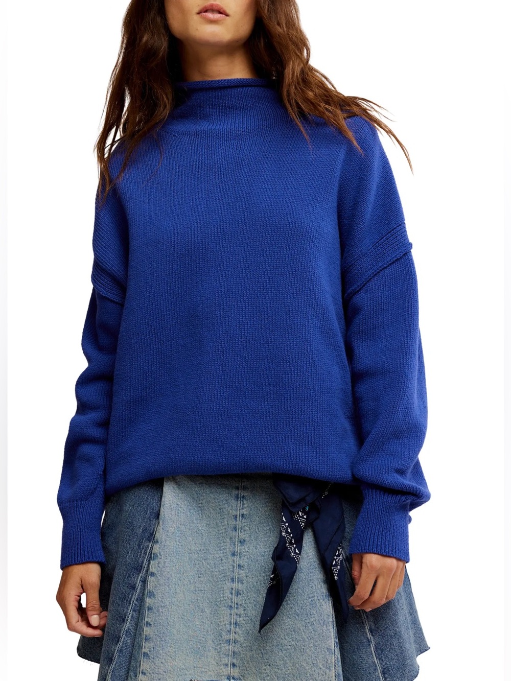 Free People Torres Turtleneck Sweater Small Skipper Blue NWT